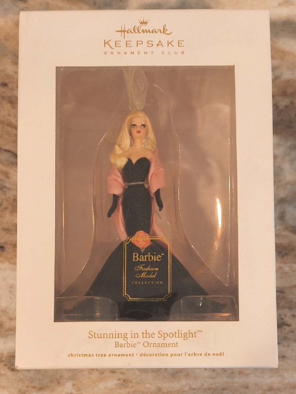 Hallmark Barbie Ornament - Black Gown with Pink Shawl